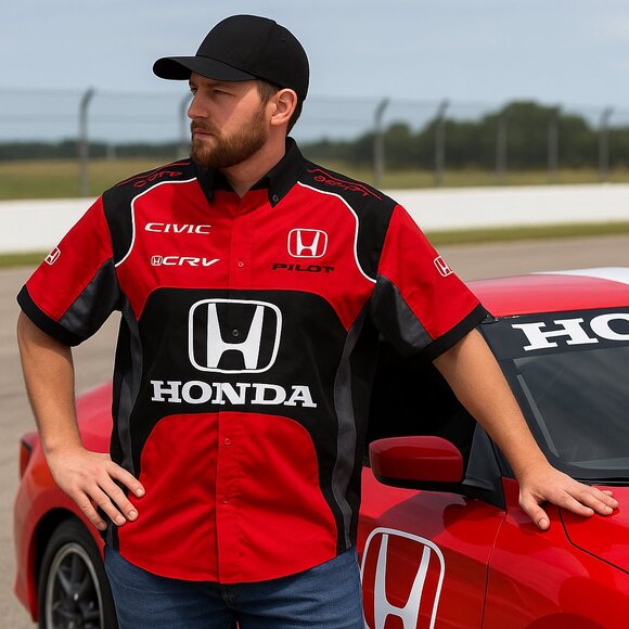 Racing Team Shirt Honda Motorsport Red Black Button-Up | Size XL - Picture 2 of 4